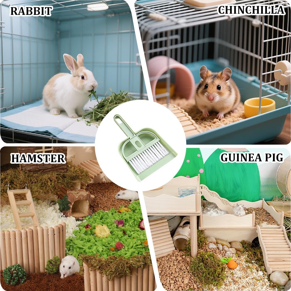 CREATCABIN Small Broom and Dustpan Set Green Mini Dust Pan and Brush with Handle Plastic Hand Whisk Set Cage Cleaner for Pets Desk Drawers Home Nest Camping Office Cleaning Tool Supplies Kitchen