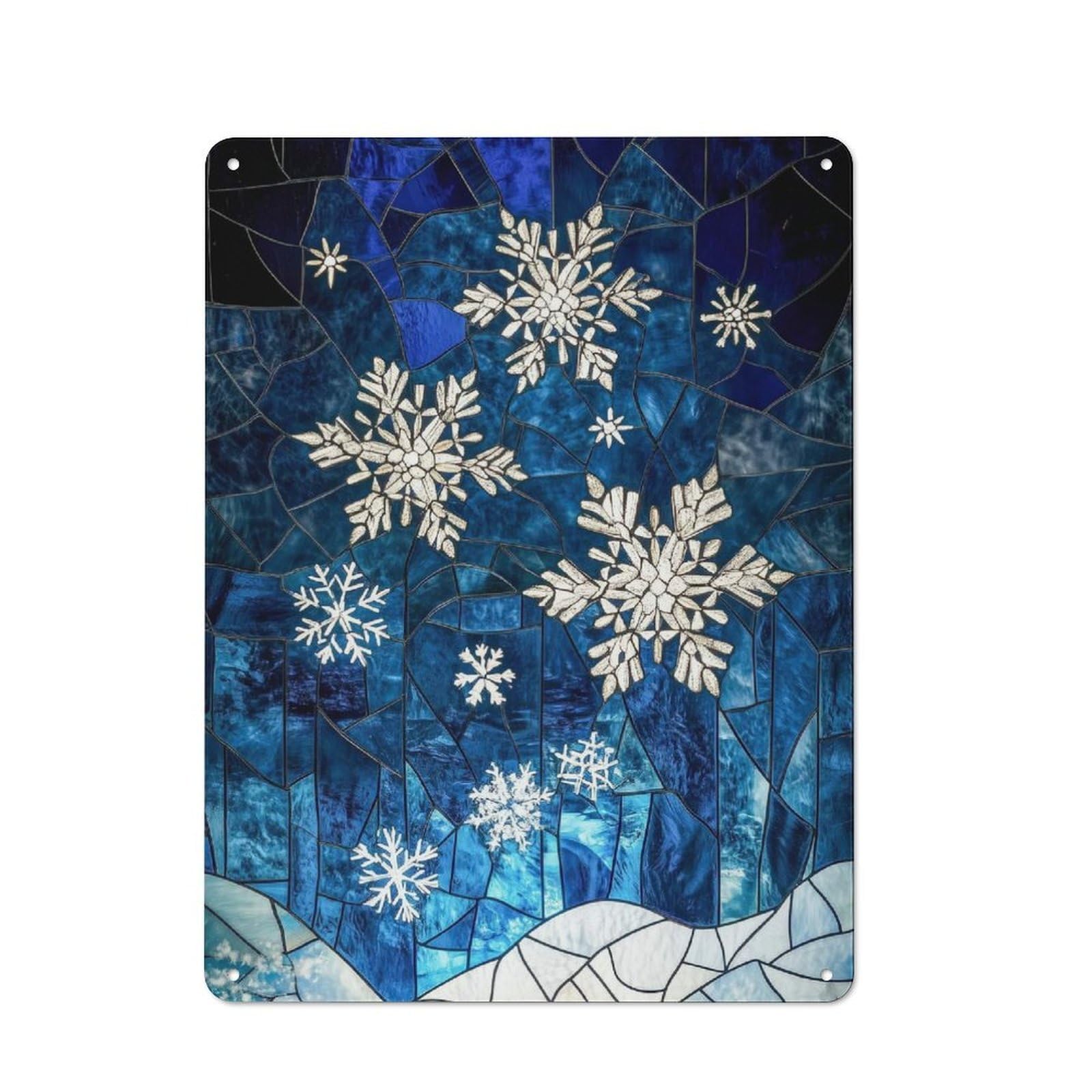 Junmoney Stained Glass Winter Vintage Tin Sign 40X30cm For Garden Room Or Summerhouse, For A Newly Organised Room And Metal Sign Display