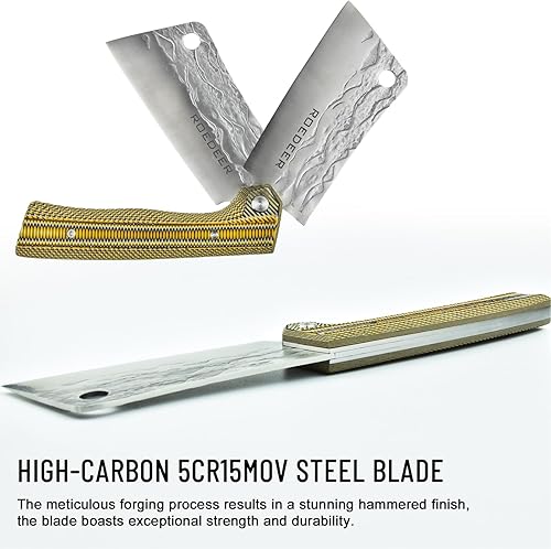Miniatura 3 de ROEDEER Cuchillo de chef plegable pesado, cuchillo de cocina portátil, cuchilla plegable ultra afilada, mango de micarta de hoja forjada, cuchillo