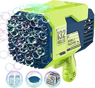 مسدس فقاعات من بويولف مع 132 فتحة وأضواء ملونة وأكثر من 6000 فقاعة في الدقيقة من بويولف، منفاخ فقاعات أوتوماتيكي للأطفال والكبار في الهواء الطلق وحفلات الزفاف