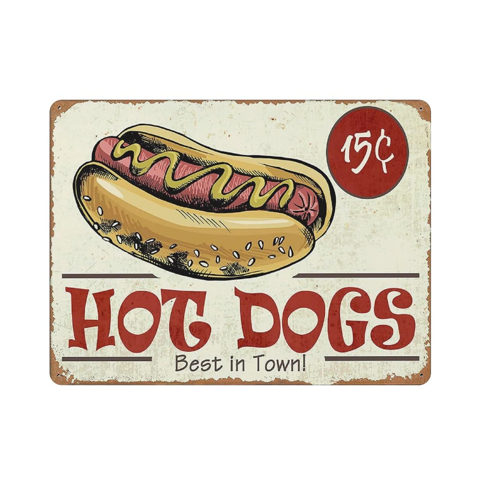 Metal Tin Sign Hot Dogs Best in Town Vintage Tin Poster Metal Sign Wall Decoration Country Kitchen Home Garage Decor 12"x16"