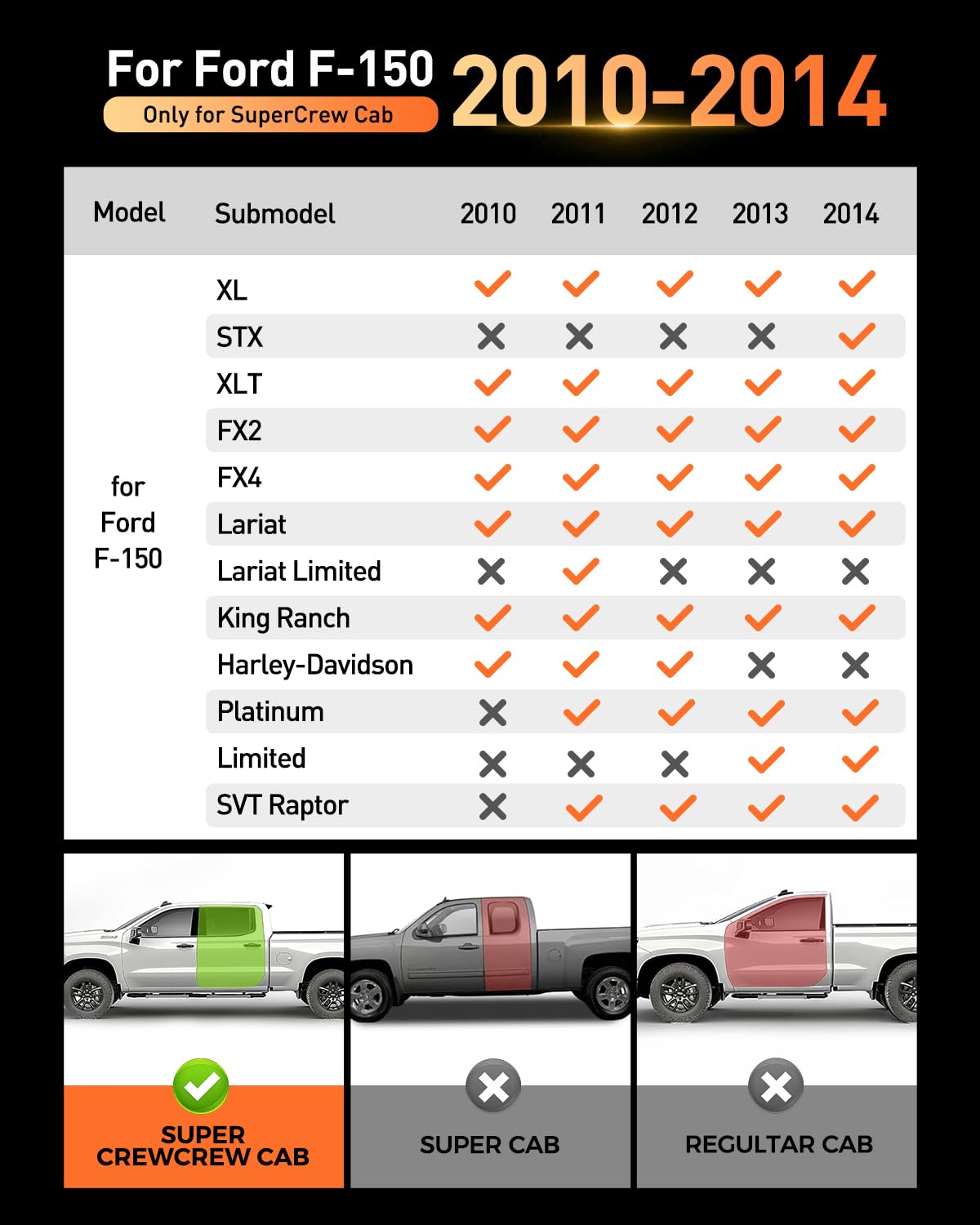 CreekT All Weather Floor Mats for Ford F150 2010-2014 SuperCrew Crew Cab Only for 1st Row Bucket Seat — view 2