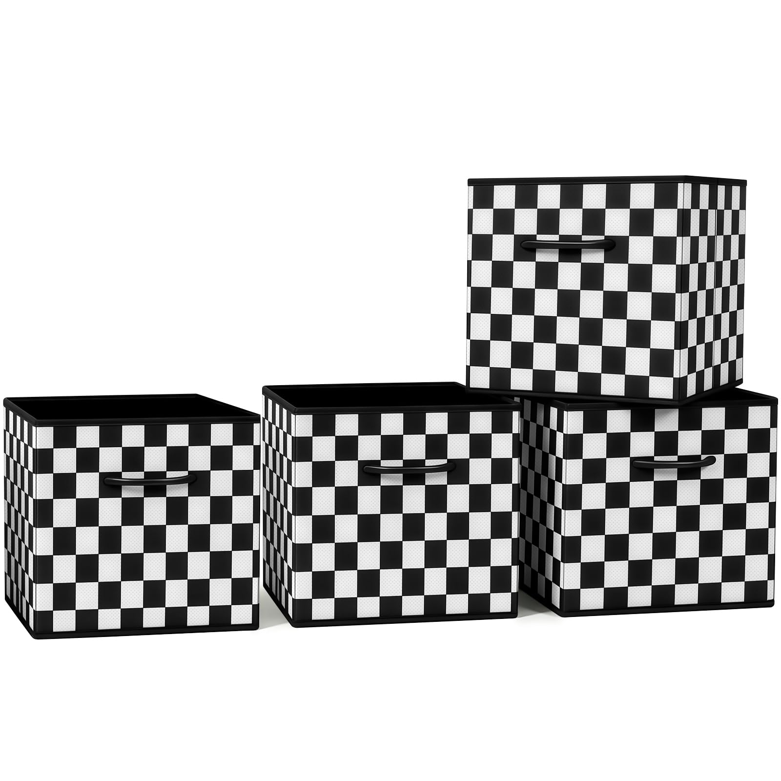 Hibtn Set of 4 Foldable Storage Box, Fabric with Handles Storage Cubes And Cloth Storage Organizer Drawer For Closet And Toys Storage,27 x 27 x 27 cm, Black White Checkerboard โ image 1