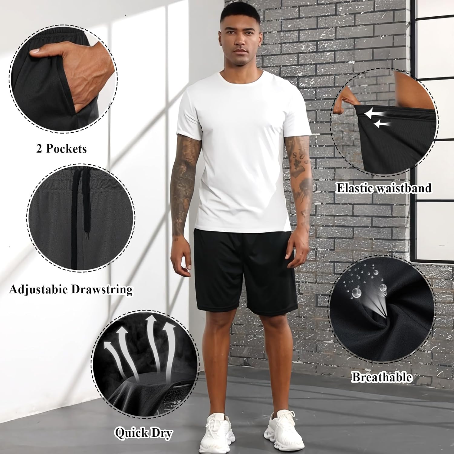 3 Pack Men's Athletic Shorts Elastic Waistband Quick Dry with Pockets for Casual Running Workout Gym Activewear - Image 4