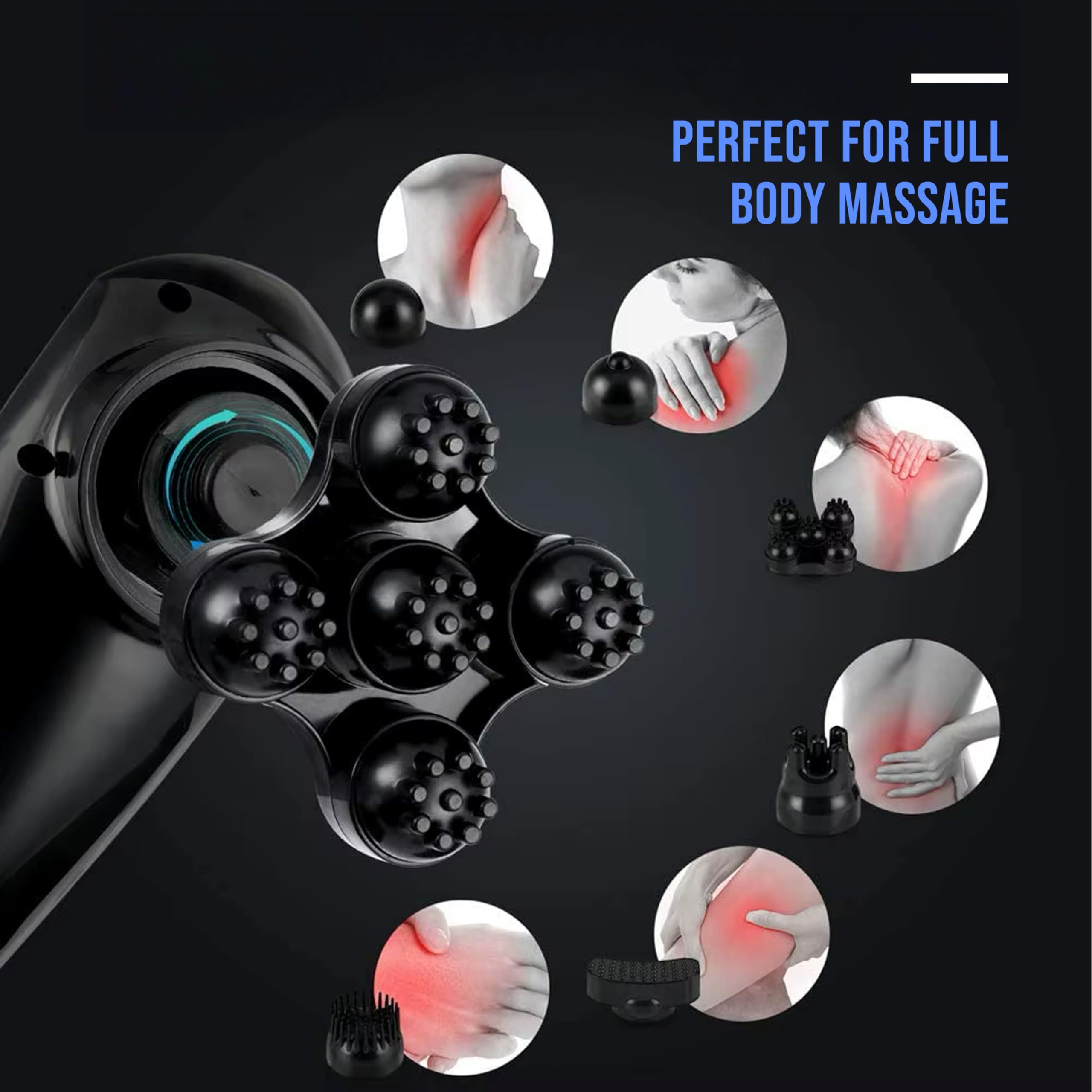 Masajeador inalámbrico para cuerpo y espalda, 6 cabezales, función de calefacción, LCD, 12 modos, 10 niveles de potencia: relajación y alivio del dolor muscular, cuello y piernas