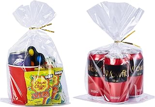 Wowfit 50 CT 9x14 Inch Clear Flat Cellophane Gift Bags with 6" Gold Twist Ties, Cello Packaging for Goodies, Decorations, and Wedding Gift Wrapping