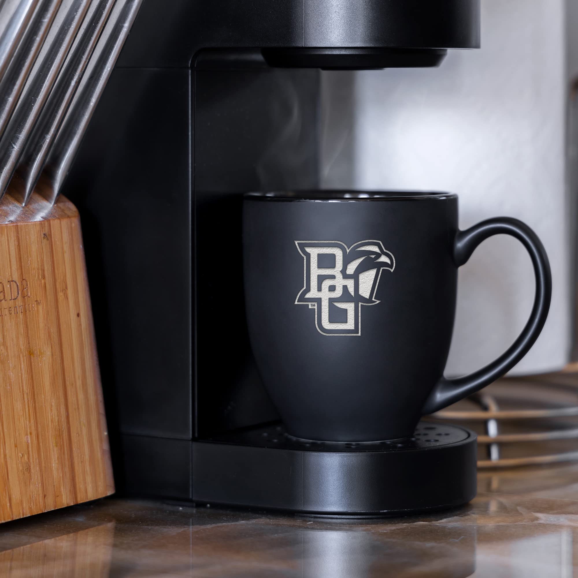 Rico Industries NCAA Bowling Green Falcons Main - Taza bistró negra mate de 16 onzas, para bebidas calientes o frías, logotipo del equipo grabado para una sensación única