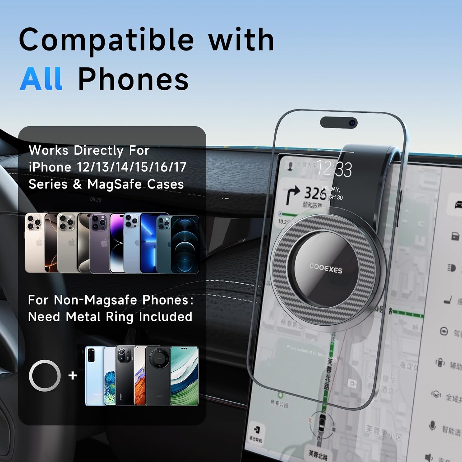 Anti-Shake Vacuum Suction Cup Phone Mount - 108LBS, Magnetic Car Mount, Bendable Car Phone Holder for Windshield Dashboard,Memory Alloy Arm, Car Accessories for iPhone 17/16/15，Texture Black