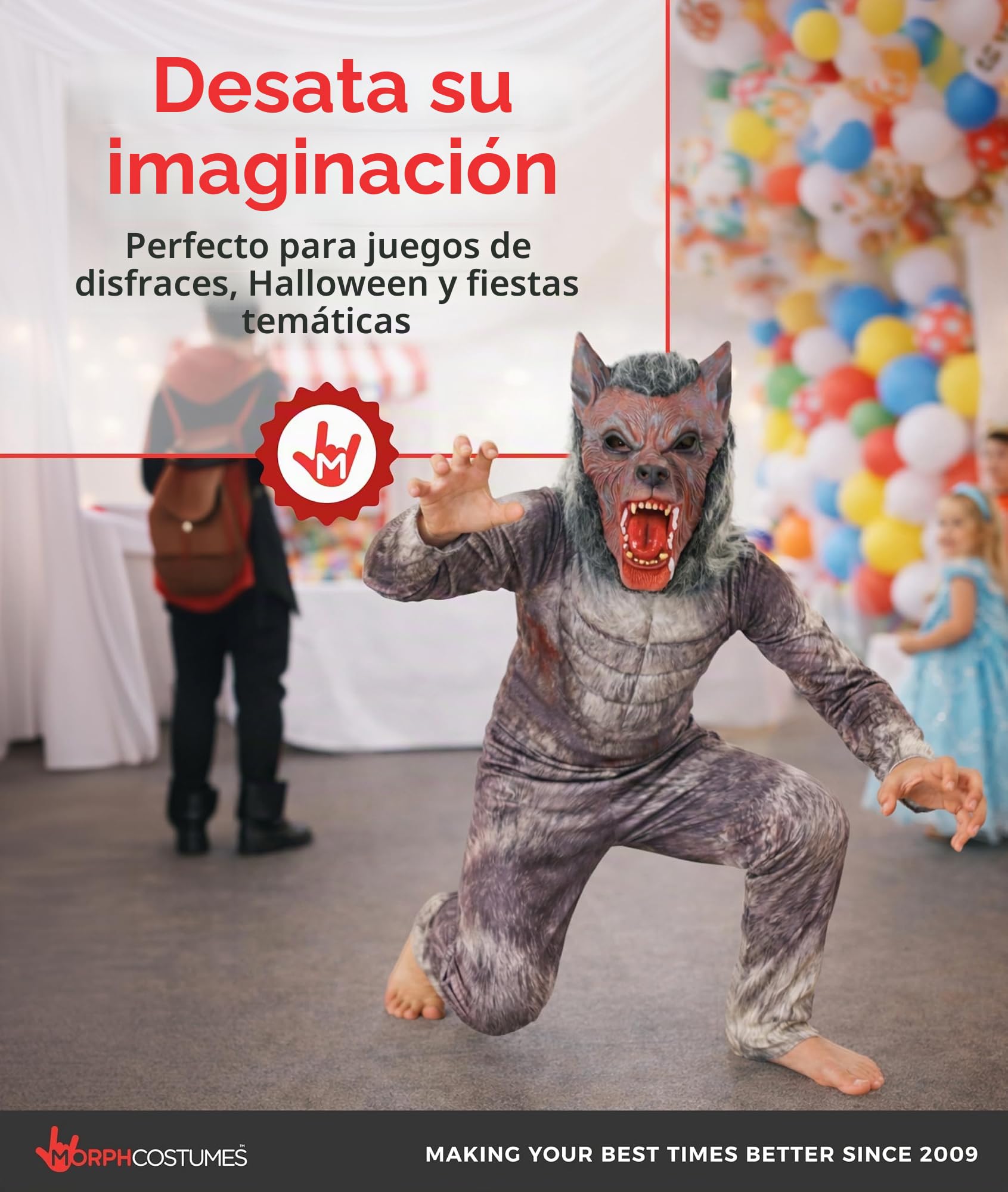 Morph Disfraz Lobo Niño, Disfraz Hombre Lobo Halloween Niño