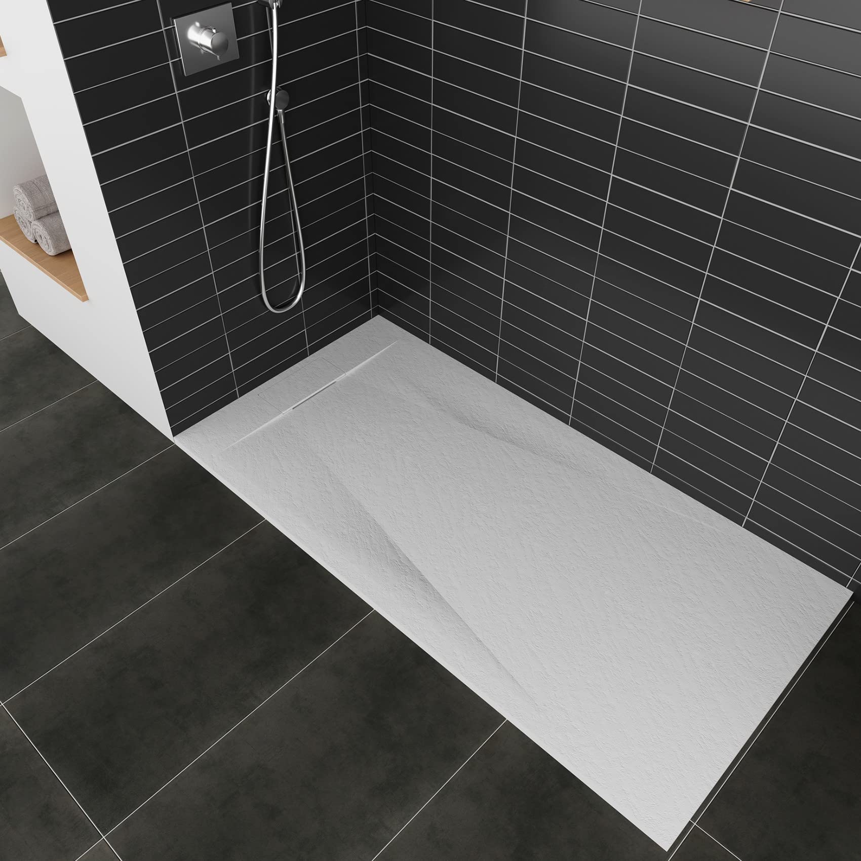 POLAR Receveur de douche blanc extra-plat antidérapant texture pierre 90 x 120 cm + bonde