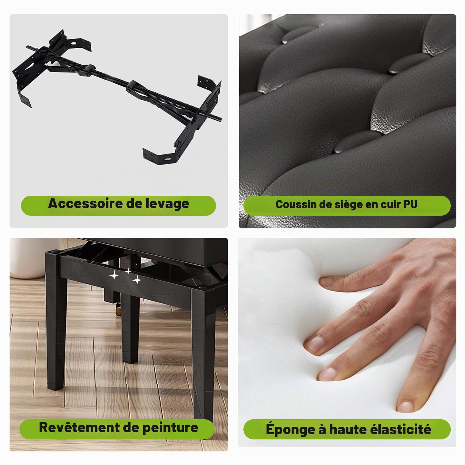 Tabouret de Banc de Piano Bouton en Cuir PU Noir,Tabouret Piano réglable,Banc de Piano en Bois avec Compartiment de Rangement,Tabouret rétro en Bois Massif et Tabouret Clavier Ergonomique