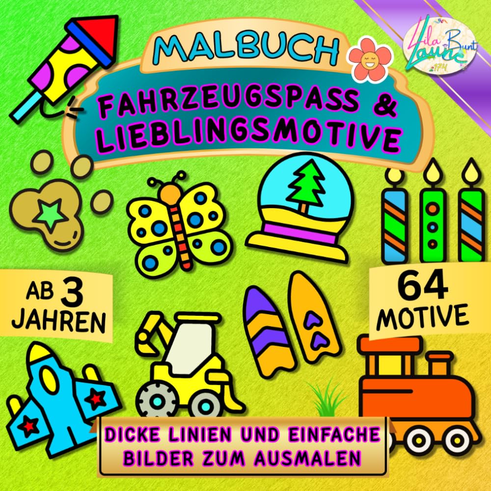 FAHRZEUGSPASS & LIEBLINGSMOTIVE: DICKE LINIEN UND EINFACHE BILDER ZUM AUSMALEN