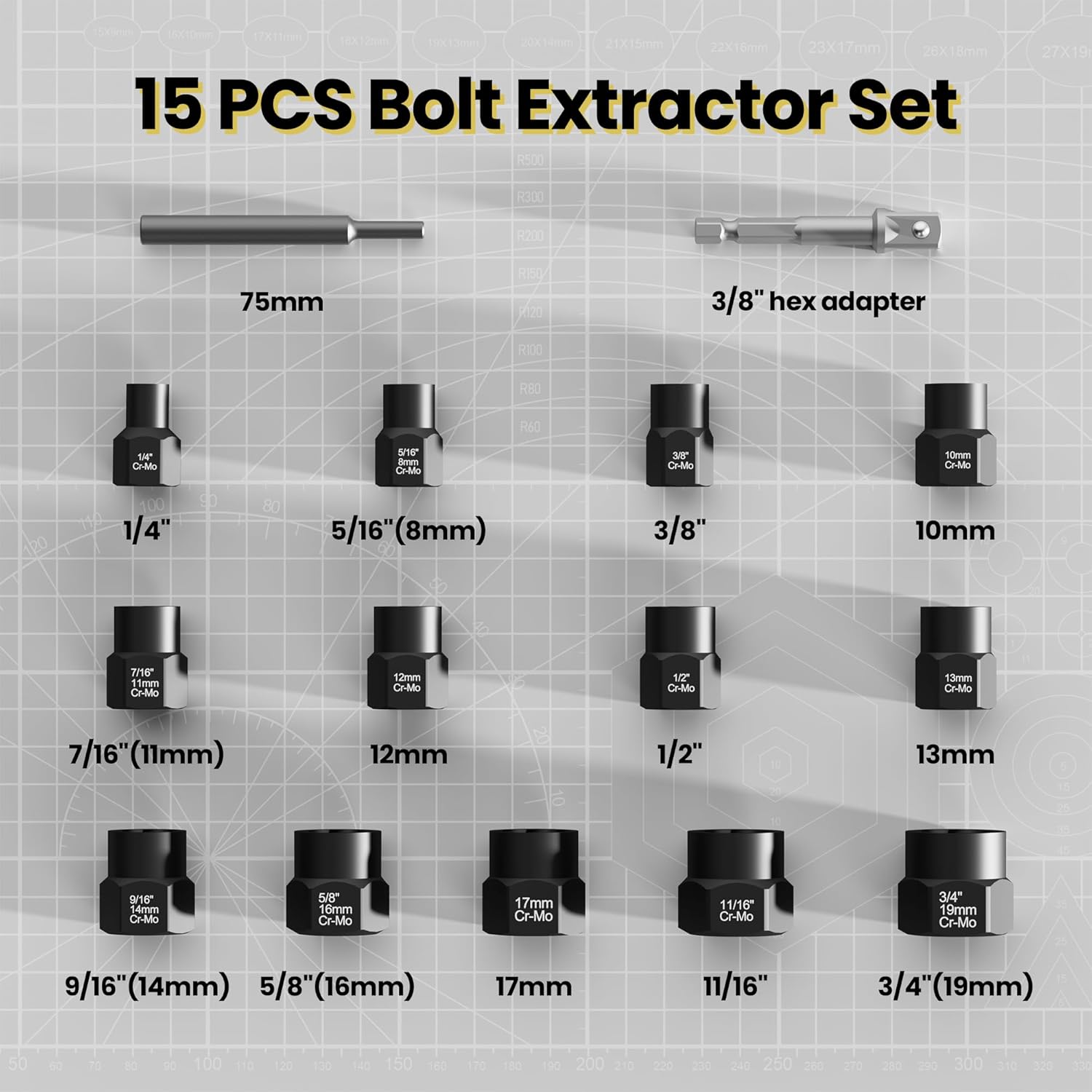 28PCS Bolt Extractor Set, Impact Nut/Bolt Removal Drill Kit, Broken Nut and Bolt Extractor, Cr-Mo Steel, for Removing Socket Screws, Broken Bolts