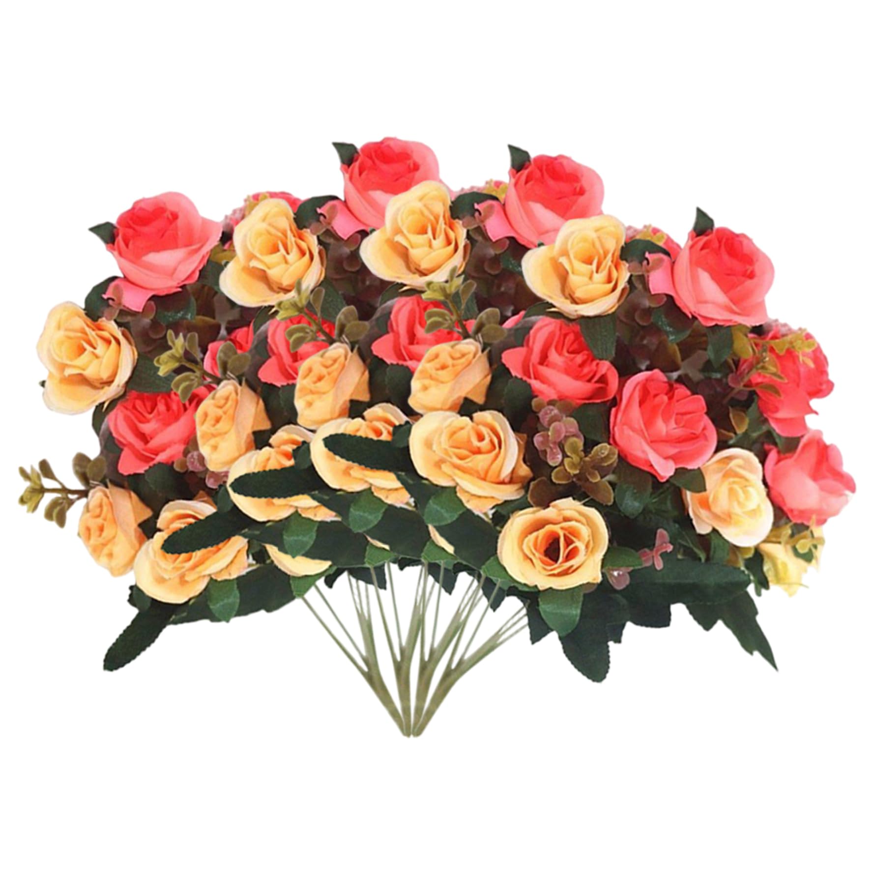 4 mazzi di Rose finte da cimitero da 11, 8'', a 12 Teste, in Seta, Fiori commemorativi per la Decorazione del Vaso della Tomba, Arancione