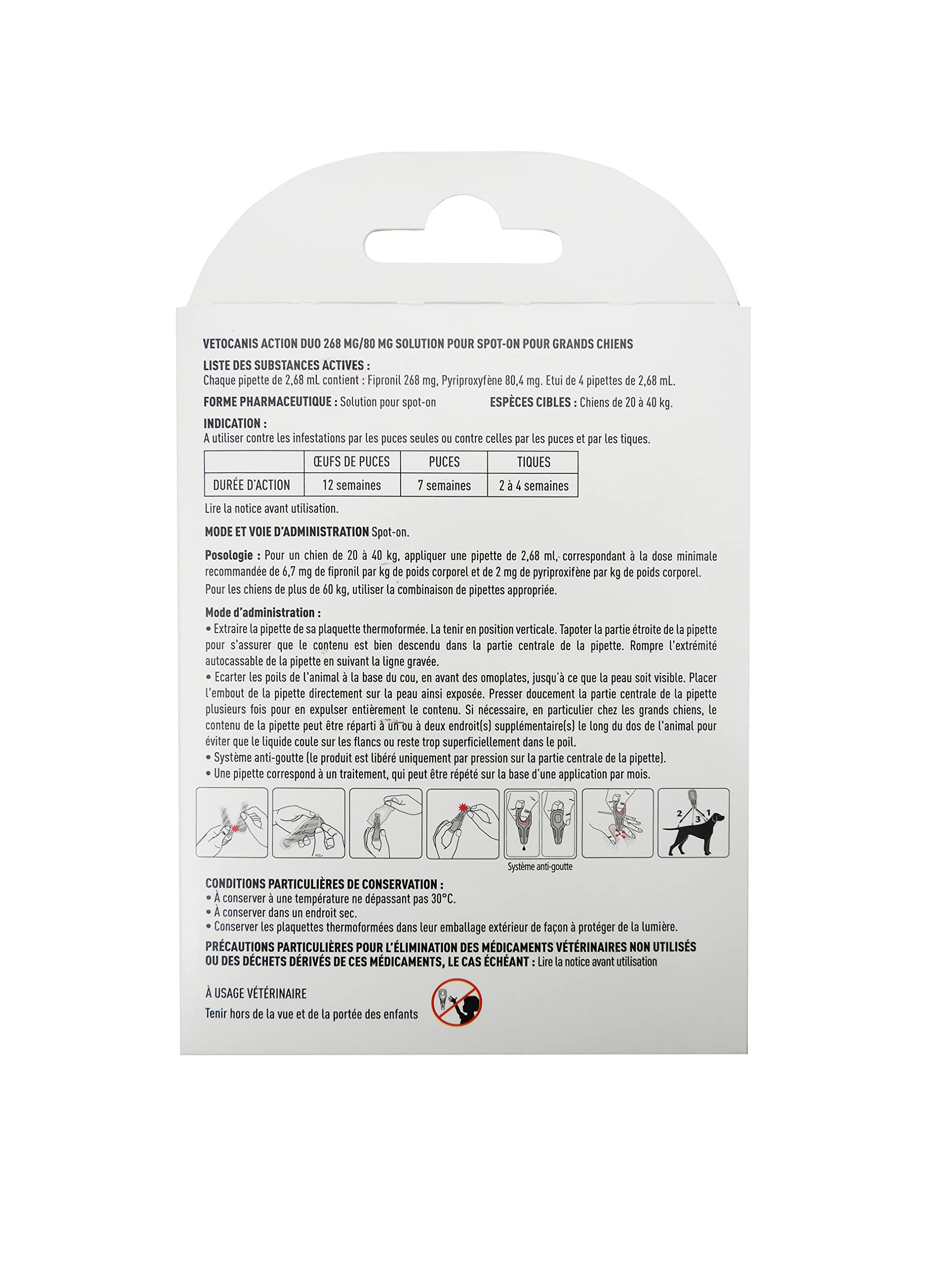 VETOCANIS - Action Duo Pipette Anti-Puces Anti-Tiques Chien Traitement et Protection Antiparasitaire Grand 20-40 kg Habitat Pack de 4 Pipettes