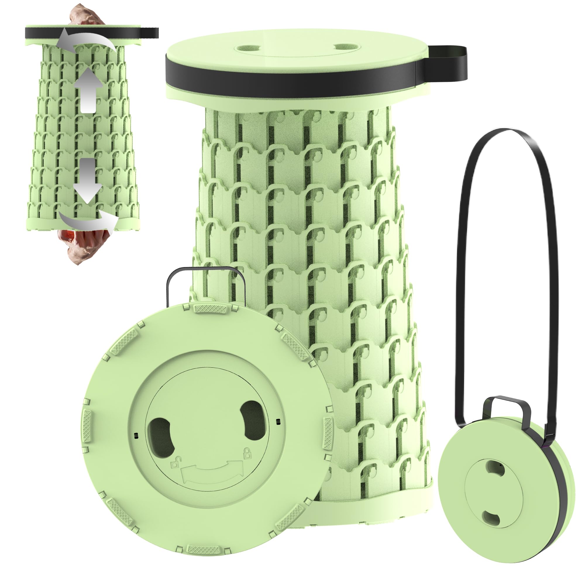 PLOGGING 2025 Upgraded Portable Collapsible Stool,Telescoping Stool, Retractable Folding Stool for Camping Garden Fishing Hiking Travel BBQ, Adjustable Camping Stools Max Load 440lbs with Carabiner — image 1