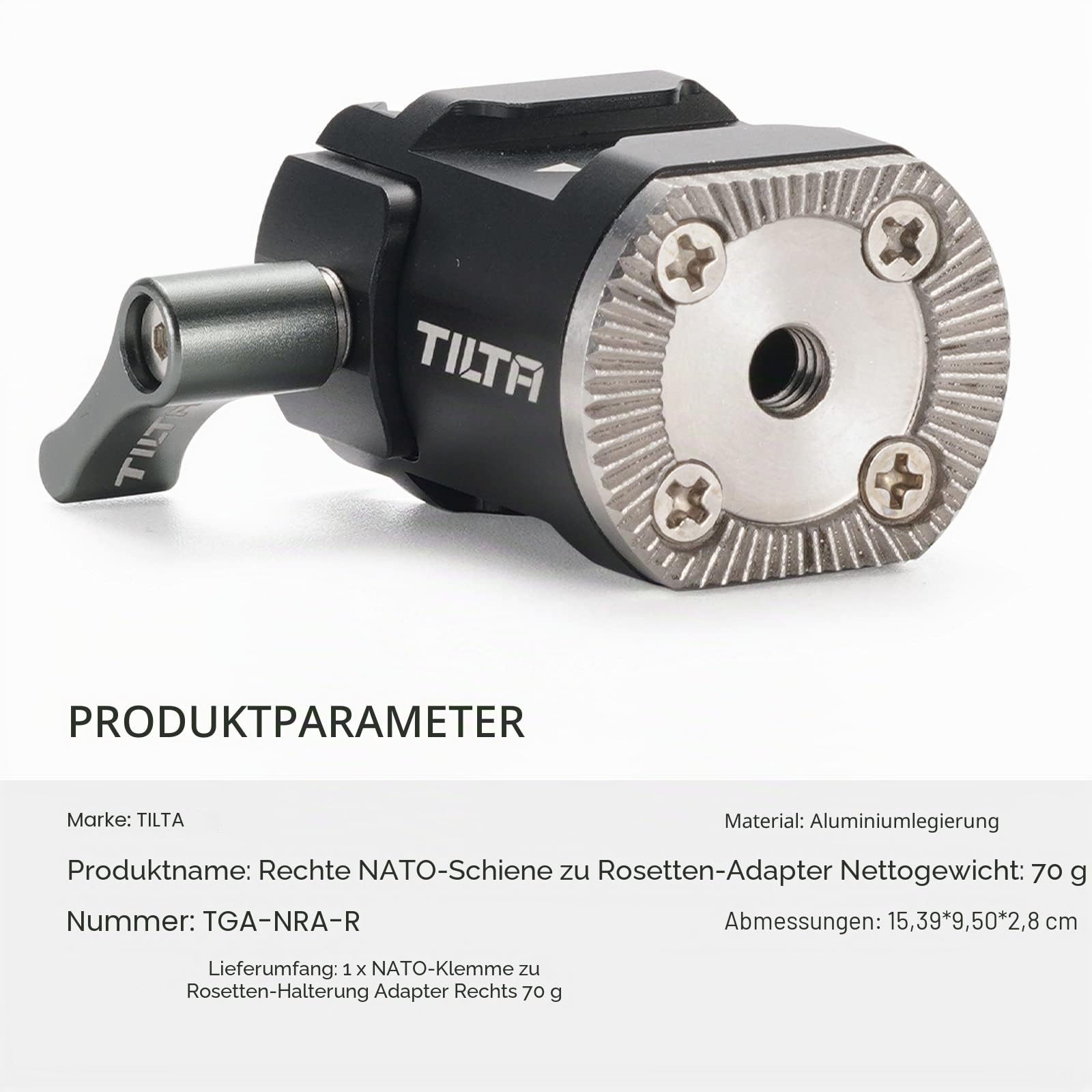 Tilta RS5 Rechte Seite NATO-Schiene-zu-Rosette-Adapter Kompatibel mit DJI RS5/RS4/RS4 Pro/RS3/RS3 Pro/RS2/RSC2 Gimbal TGA-NRA-R