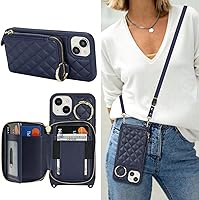 Vista 7 de Funda tipo cartera con bandolera para iPhone 15 Pro Max, funda de piel sintética con cierre de cremallera, funda tipo atril con ranuras para Oro Rosa