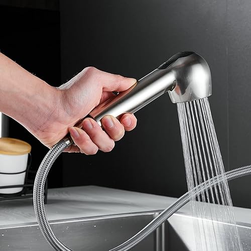 Miniatura 5 de Grifos de cocina de una sola palanca con rociador extraíble,Grifo de fregadero de cocina de arco bajo de acero inoxidable de una sola manija,Grifo