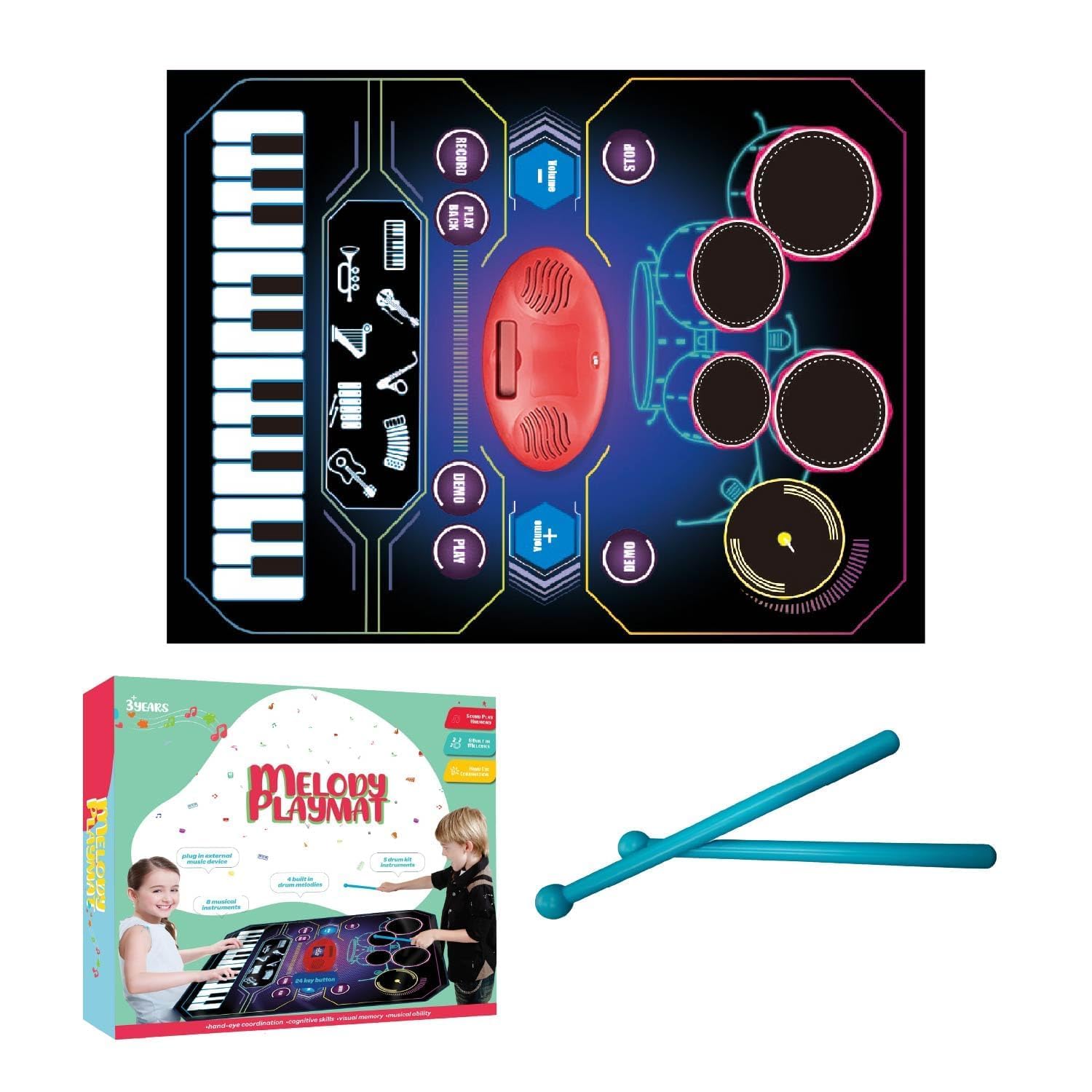 2-in-1 Musical Playmat for Kids with Piano Keyboard and Drum Sounds, Soft Carpet Music Mat Toy for Newborn Toddlers, Educational Sound Play Mat for Boys and Girls, Multi Colour Fun Learning Toy-picture-27