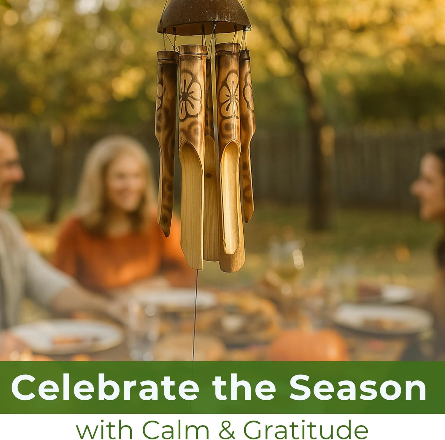 Solange & Frances Bamboo Wind Chimes - Elegant Home Decor for Front Porch and Garden. Unique Gifts for Women, White Elephant Gifts, Outdoor Wind Chimes for Relaxing Ambiance