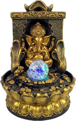 Fuente de agua para interiores, estatuas de Ganesha, estatuto de Buda de elefante, fuente de mesa, relajante flujo de agua de meditación, fuente zen