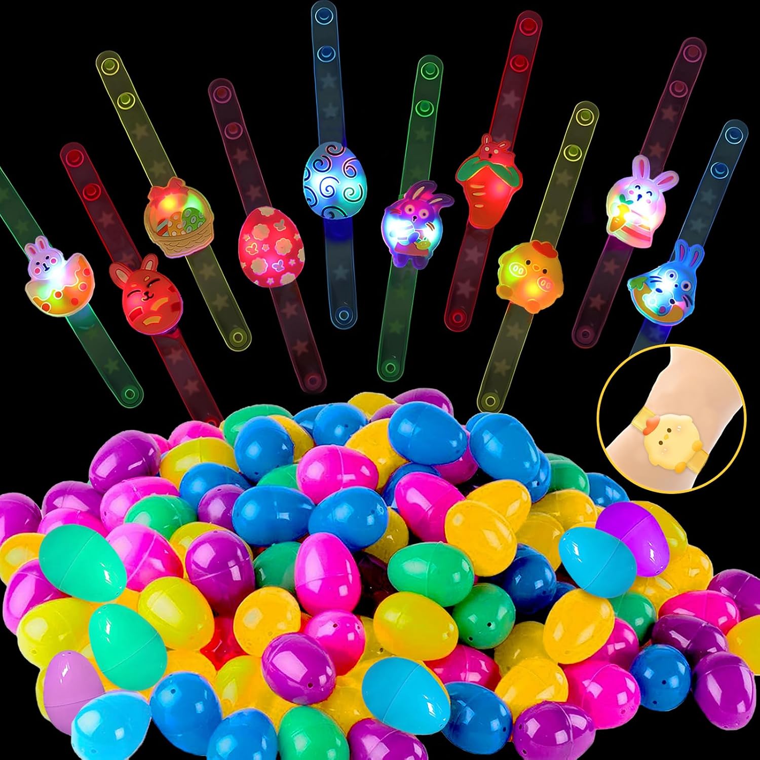 20Packs Prefilled Easter Eggs with Animal Bracelets Hunt Eggs Easter Basket Filler Stuffers for Easter Party Gifts
