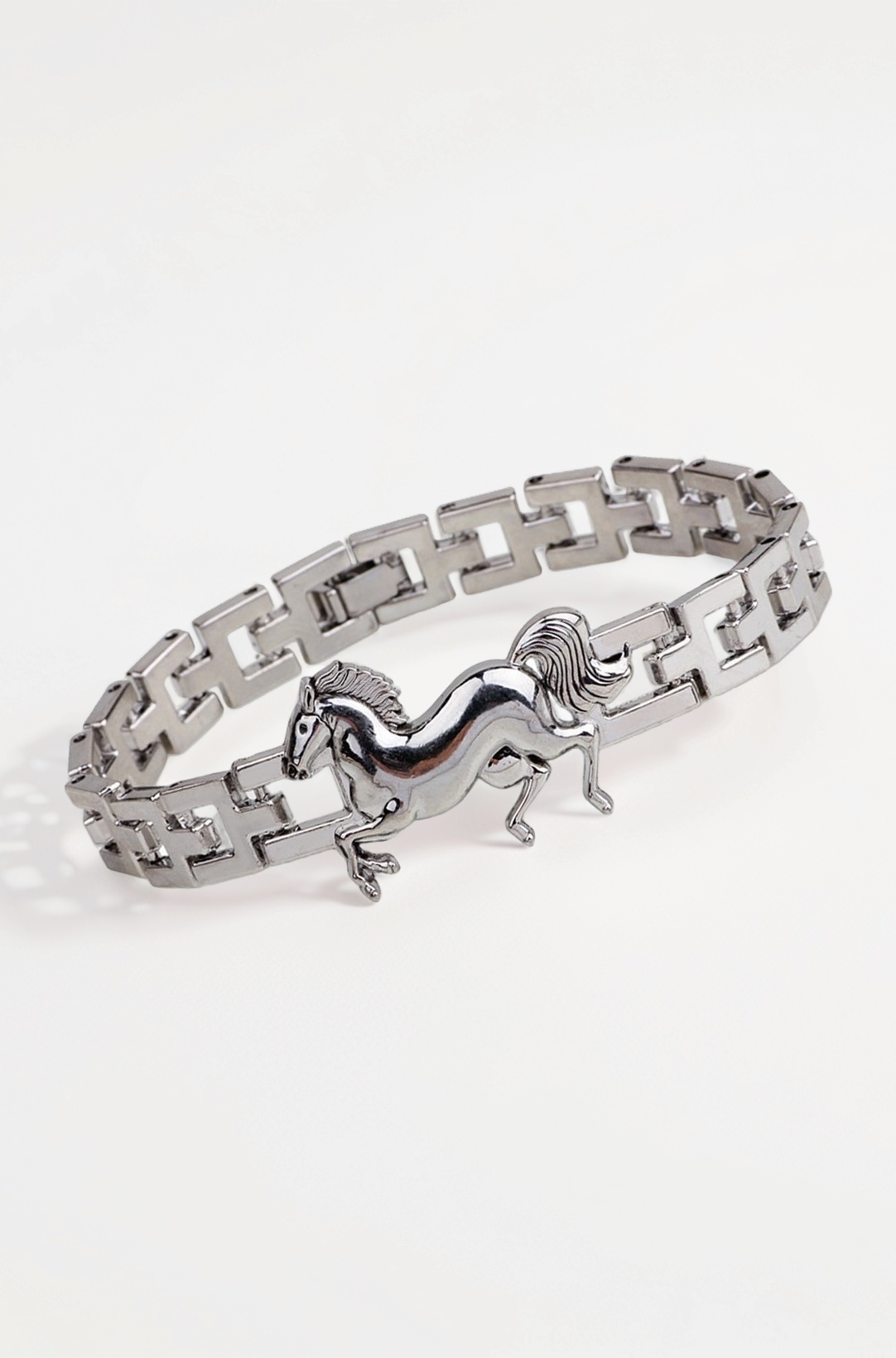 Silver Stainless Steel Silver Plated Horse Stylish Bracelet for Men and Boys-(10060b)