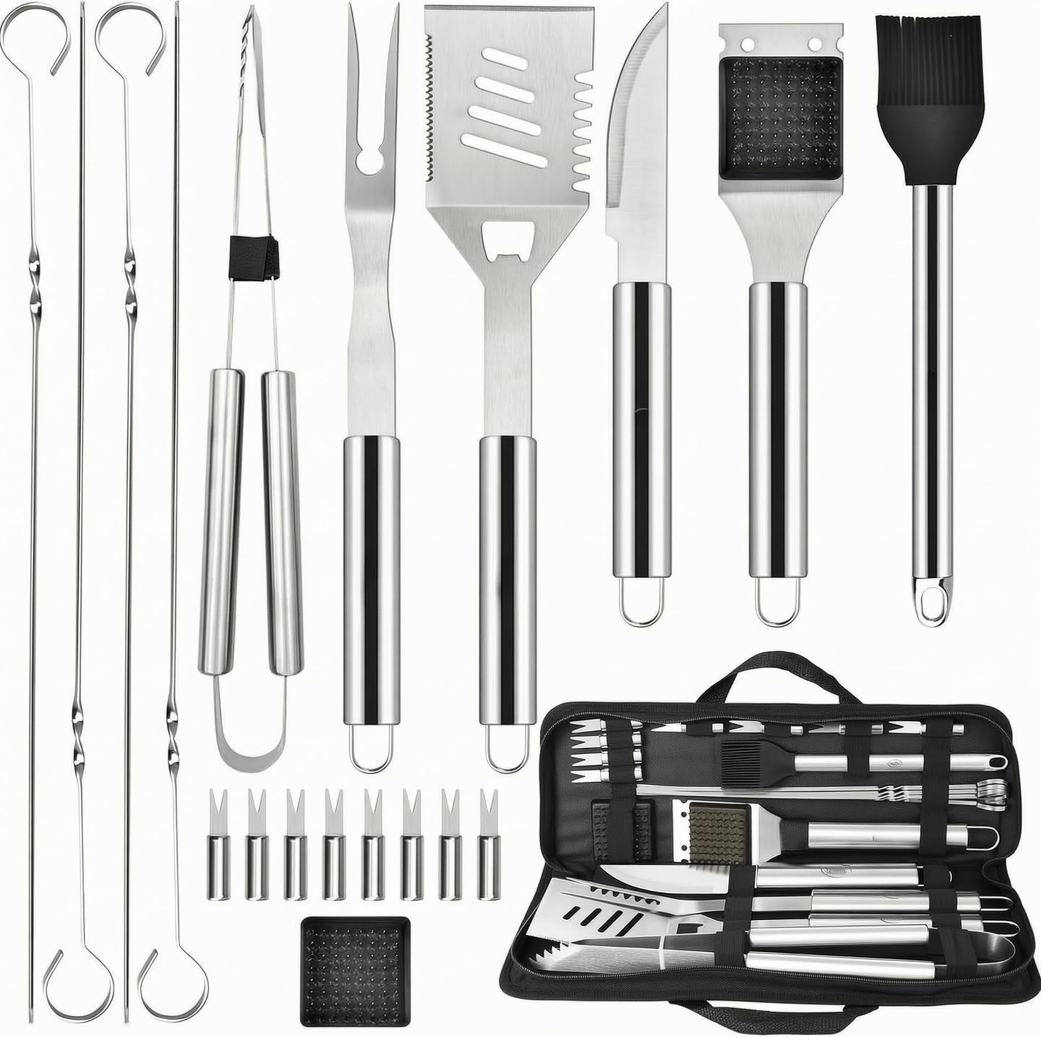 Kit per grigliate in acciaio, set di 30 utensili,Set da 30 pezzi
