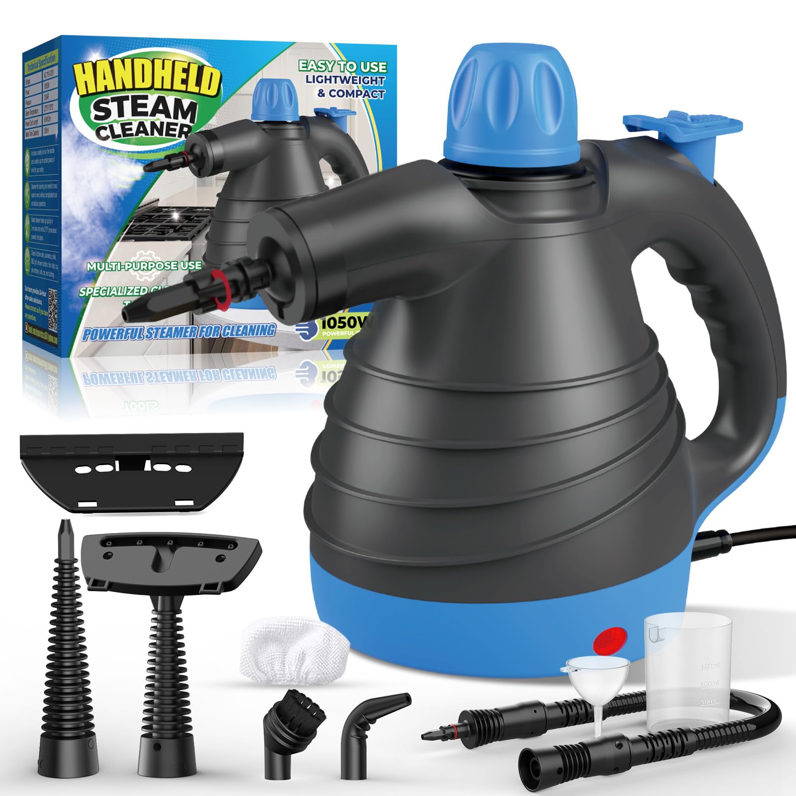Limpiador a vapor portátil de 275 F, alta temperatura, calentamiento rápido, multiusos, limpiador a vapor profundo para todas las superficies con 9 accesorios, vaporizador 100 % libre de químicos para limpiar el hogar, el automóvil y la lechada.