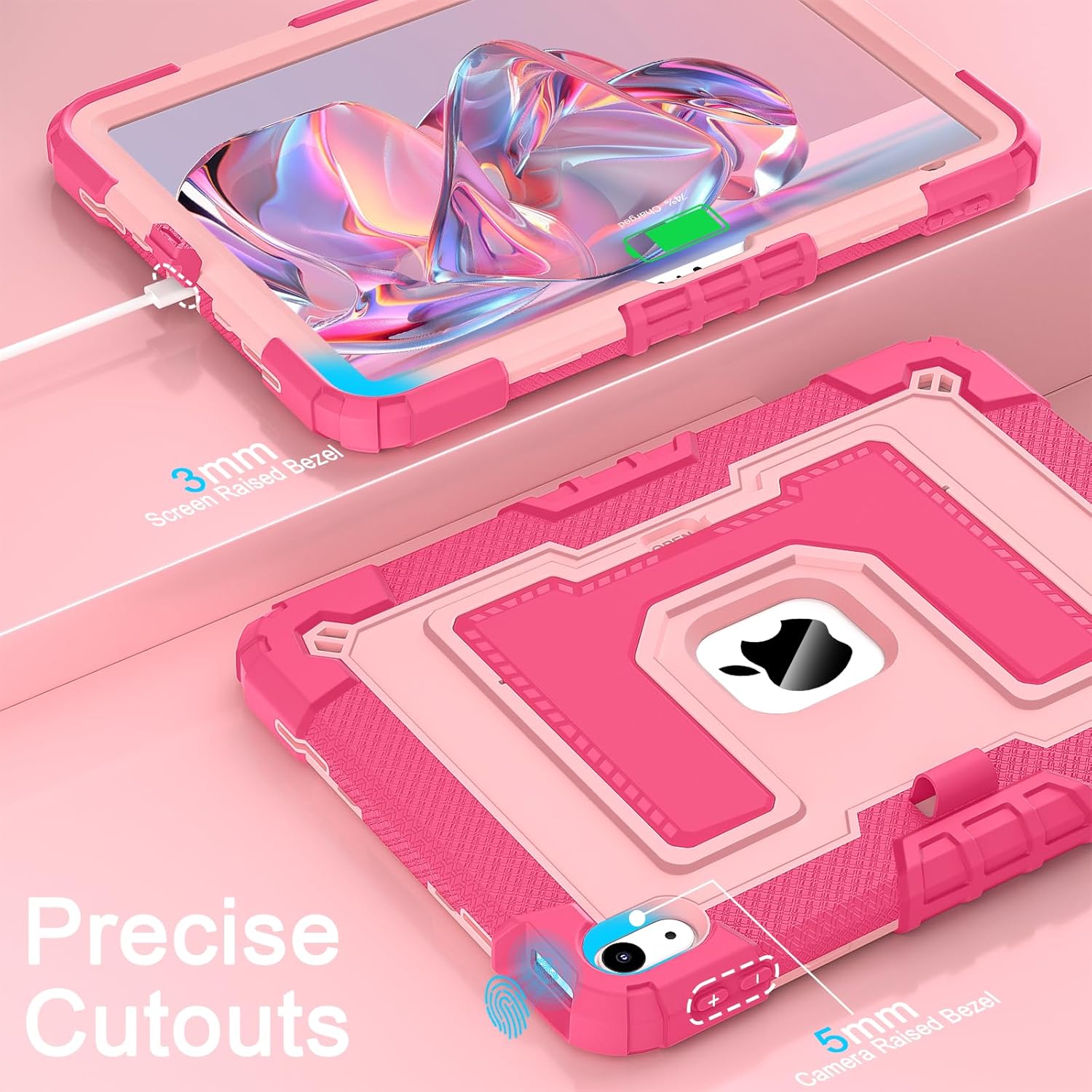 Case for iPad (A16) 11th Generation 11 Inch 2025, iPad 10th Generation Case 10.9 Inch 2022, Heavy Duty i Pad Cover 10th Gen with Large Kickstand Pen Holder Shoulder Strap, Pink Rose - Image 7