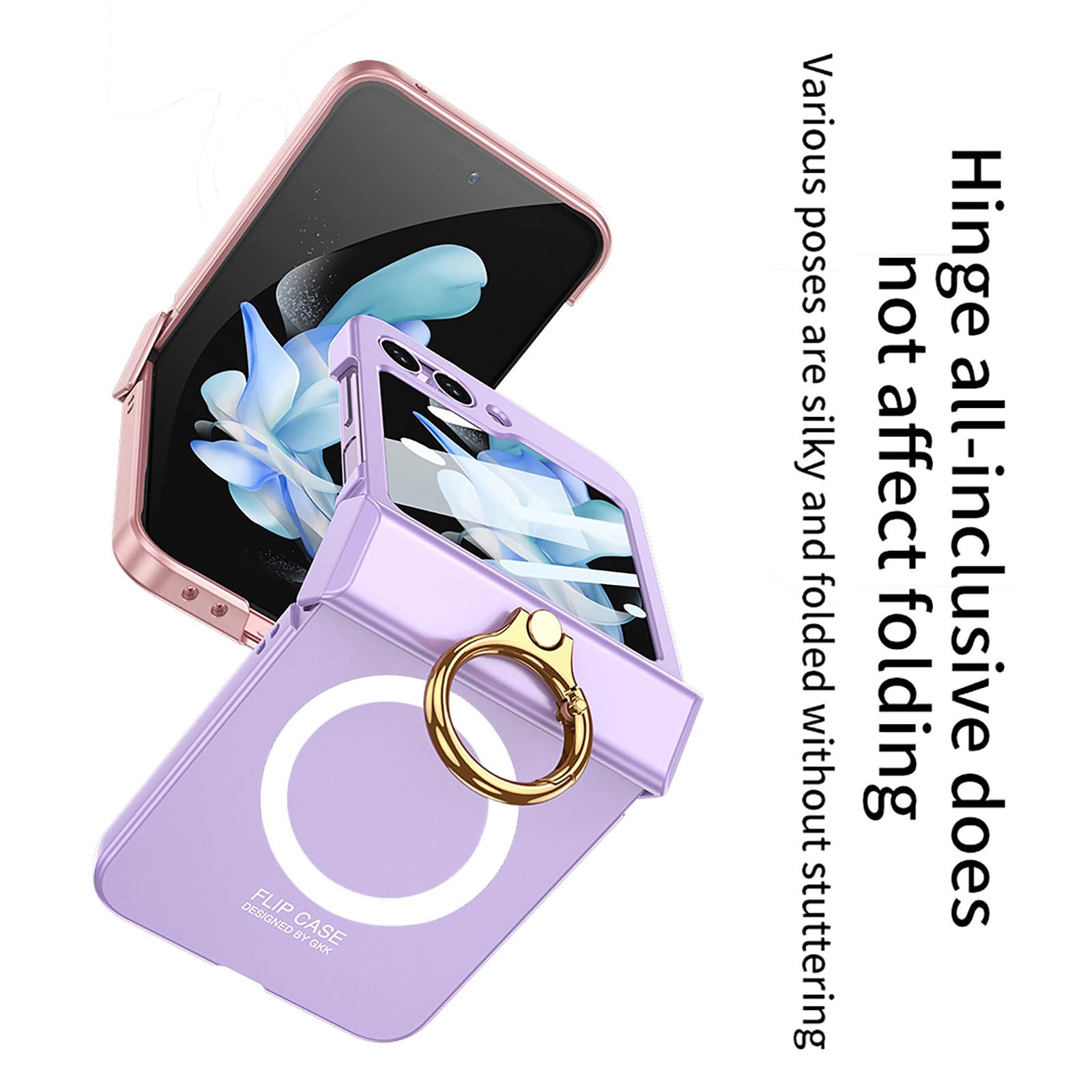Coque pour Samsung Galaxy Z Flip 5, Compatible avec MagSafe Charnière Protection Full Body Slim Fit Hard PC Matte Anti-Ddrop Case avec Ring Holder Camera Film de Protection