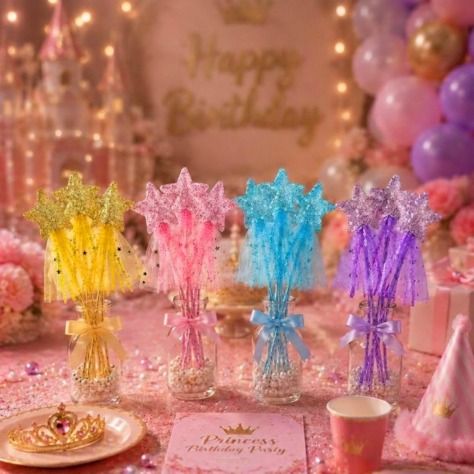 Set De 2 Varitas Mágicas De Princesa Con Purpurina - Rosas Y Azules Con Estrella, De ABS, Para Juegos De Rol Y Fiestas, No Aptas Para Menores De 16 Años