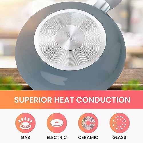 Miniatura 5 de Mueller - Juego de ollas y sartenes antiadherentes de 16 piezas de piedra saludable para cocina, sin PFOS, PFOA, vaporizador de acero inoxidable,