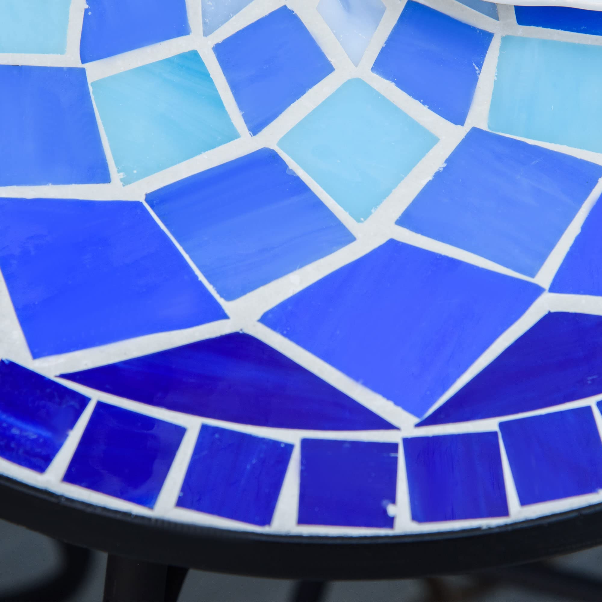 Outsunny Tavolino da Giardino Rotondo in Metallo con Piano in Ceramica, Design a Mosaico, 35.5x53.5cm, Blu e Bianco