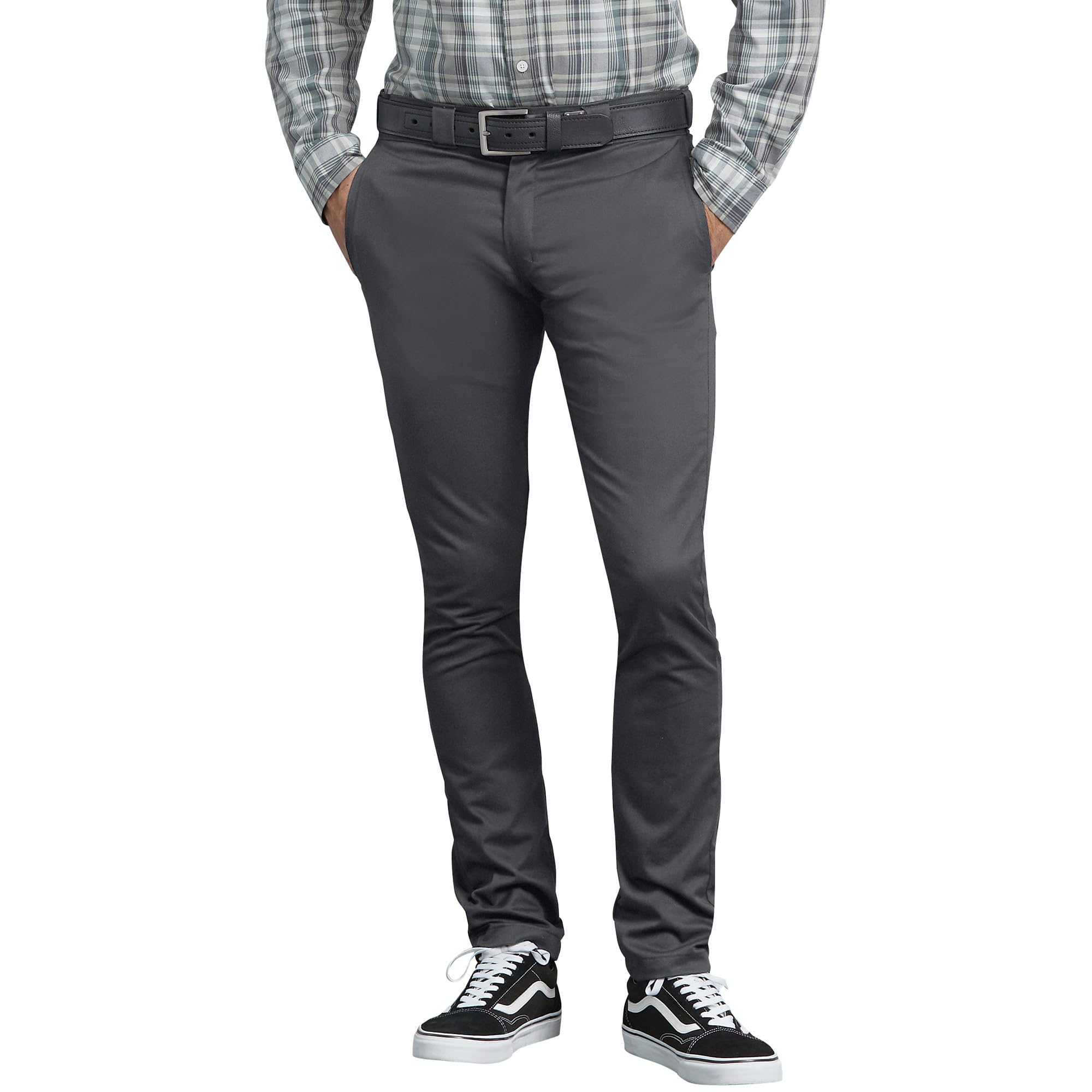 Dickies Men's Charcoal Skinny Fit Work Business Casual Pants, 32W X 32L