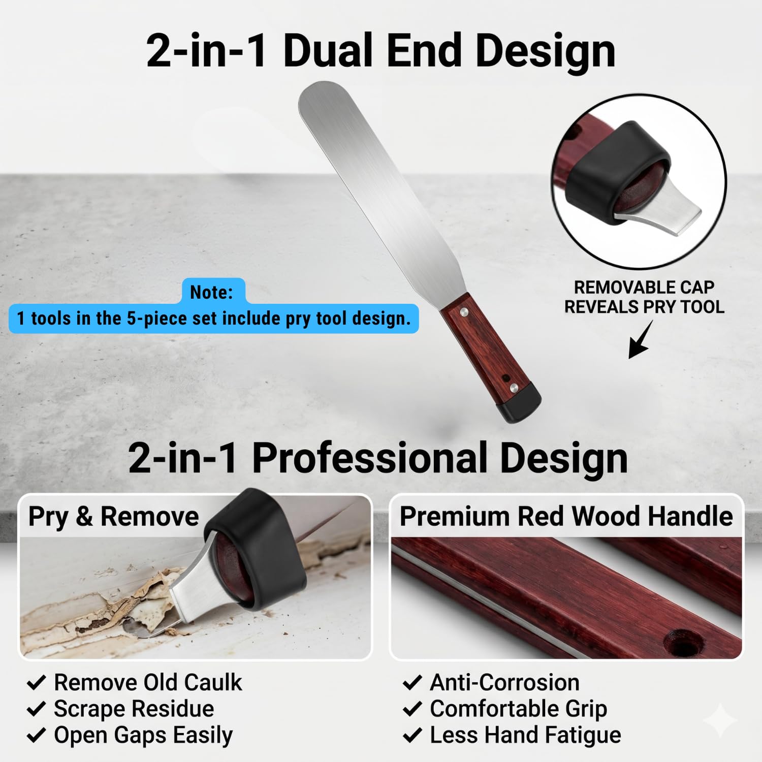 5-Piece Essential Caulk Spatula Set with Wooden Handle — Amazon image 3