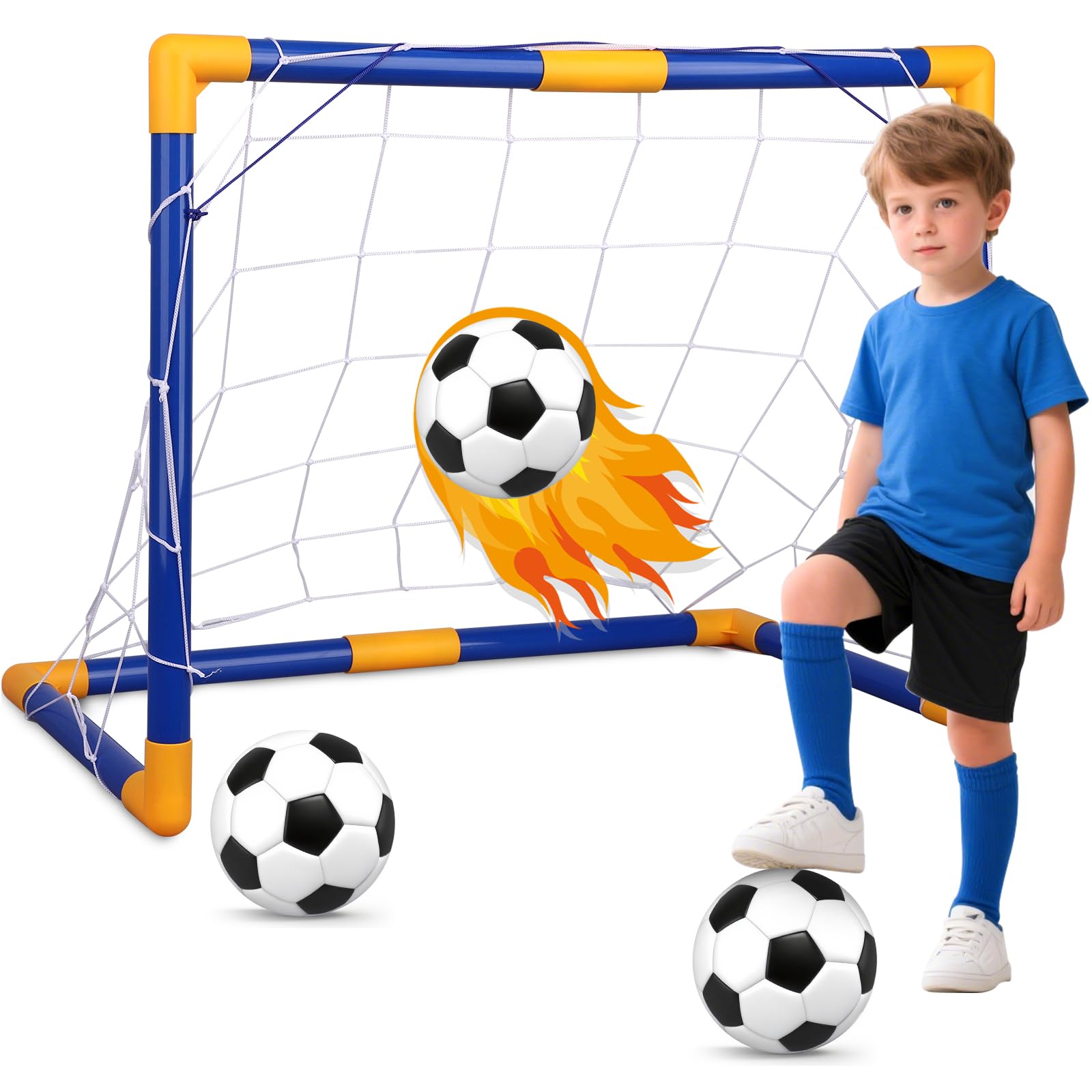 LNCOJOLM Mini Fußball Ziel Set mit 3 Kugel für Kleinkind Kind, kleine tragbare Ziele Ausrüstung für Garten Innenhof, Geburtstagsgeschenk für Junge Mädchen Sport Spielzeug Familienspiel 59 × 45 × 32cm