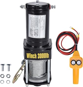 Electric Winch Home 12V Electric Hoist 3000LBS 3000LBS with Remote Control & Alloy Steel Hook, IP67 Waterproof, Small Crane Hoist for Commercial Use, Home Use,