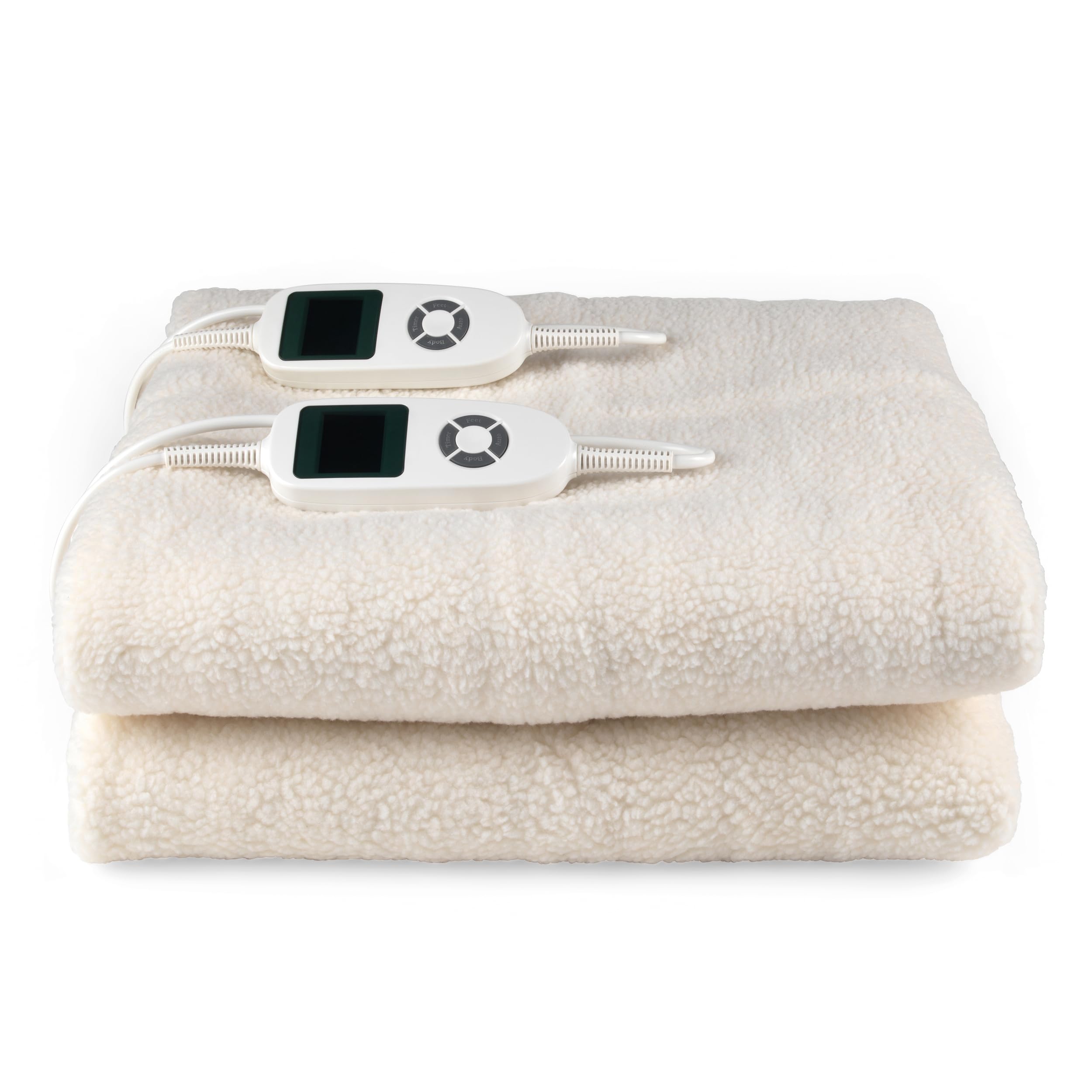 Kleeneze KL3750 Couverture chauffante multizonale pour lit double, 4 zones de chauffage pour le corps et les pieds, 9 réglages de chaleur, polaire douce, lavable en machine, 2 contrôleurs, minuterie