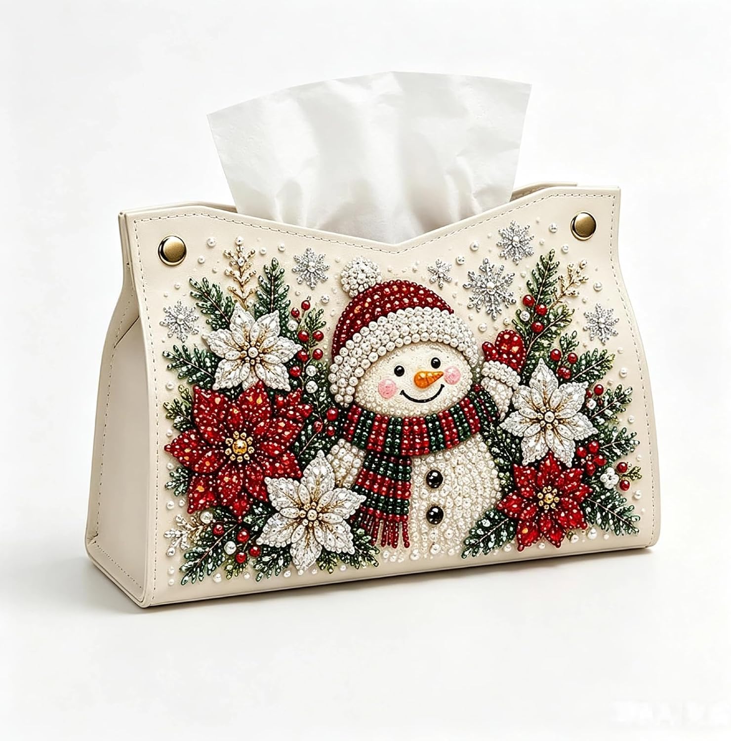 Diamond Art Tissue Box Cover Kit, Xmas DIY Pearl Craft Set, Snowman