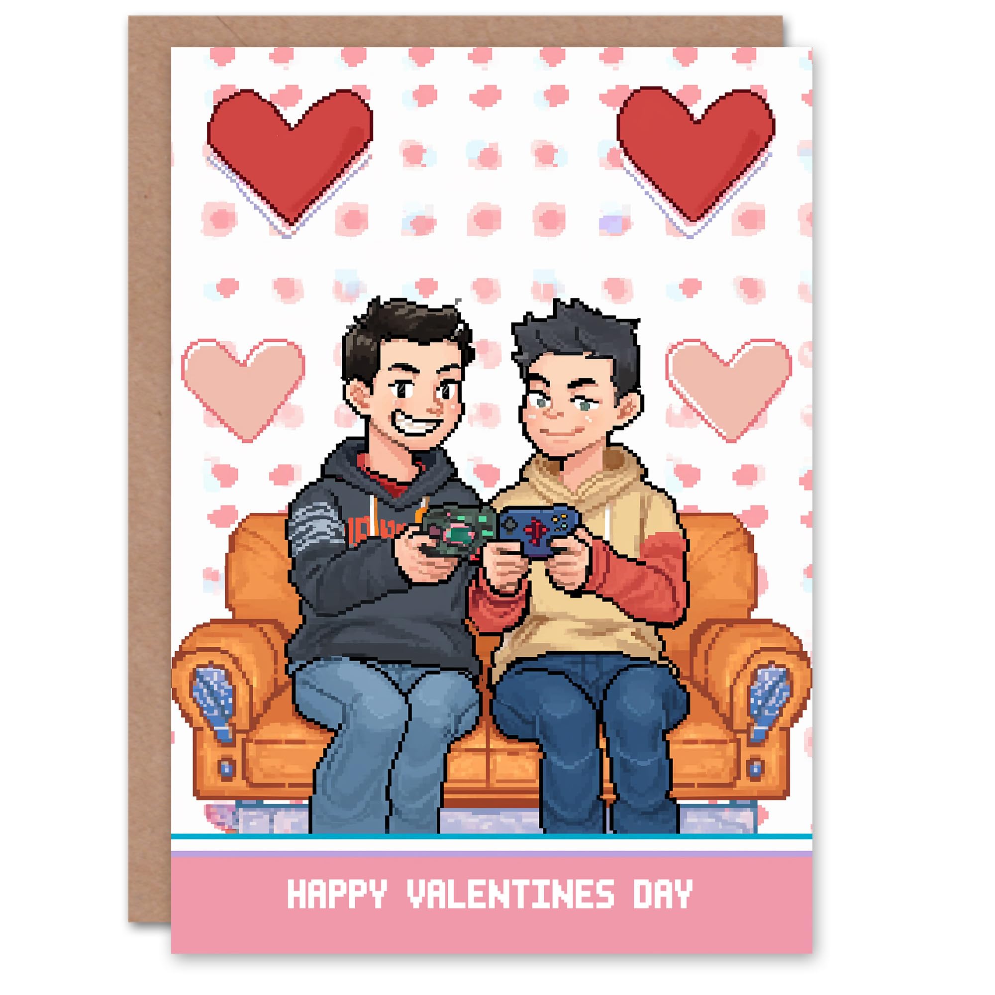 Artery8 Greeting Card - Pixel Art Anniversary Card - Pink