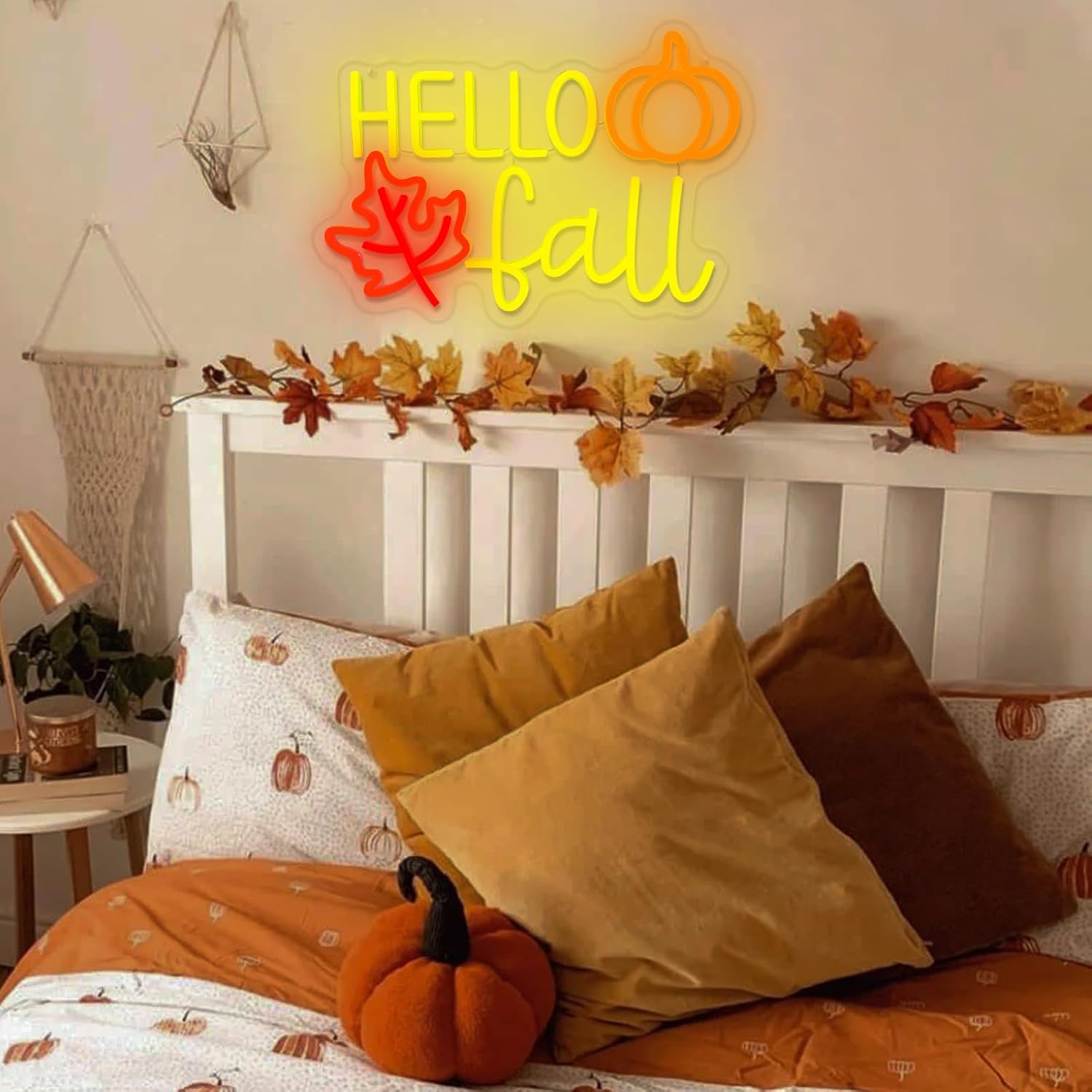 Hello Fall Neon Sign, Dimmable Autumn Neon Lights With Maple Leaf for Wall Decor, Fall Pumpkin Led Light Up Signs for Thanksgiving Autumn Theme Party Backdrop Halloween Wedding Birthday Presents - Image 5