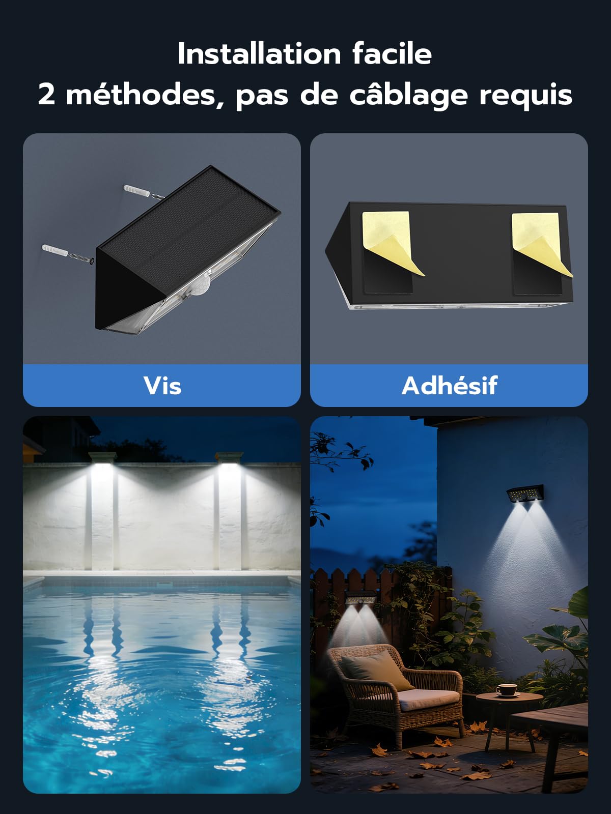 Smiling Shark WL-06L Lampe Solaire Extérieur Detecteur de Mouvement, Double Fonction Applique LED Murale Solaire Exterieur 4 Modes IP65 Projecteur Solaire Blanc Froid pour Jardin Garage Lot De 4