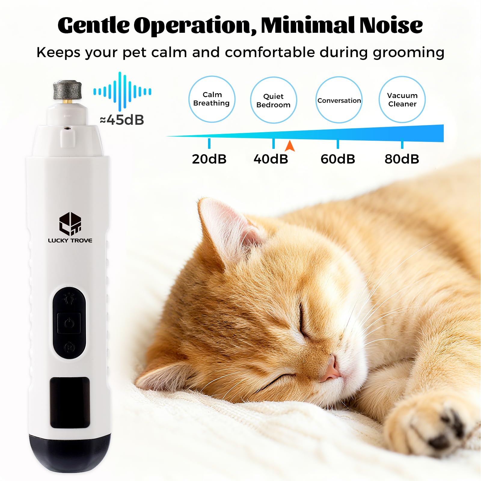 2026 Upgraded Silent Groom Pro Pet Nail Grinder,5-Speed Dog Nail Grinder with Led Light, 45db Quiet Painless Paws Grooming & Smoothing for Small Medium Large Dogs & Cats (1+2*Replacement Head) (White) - image 5