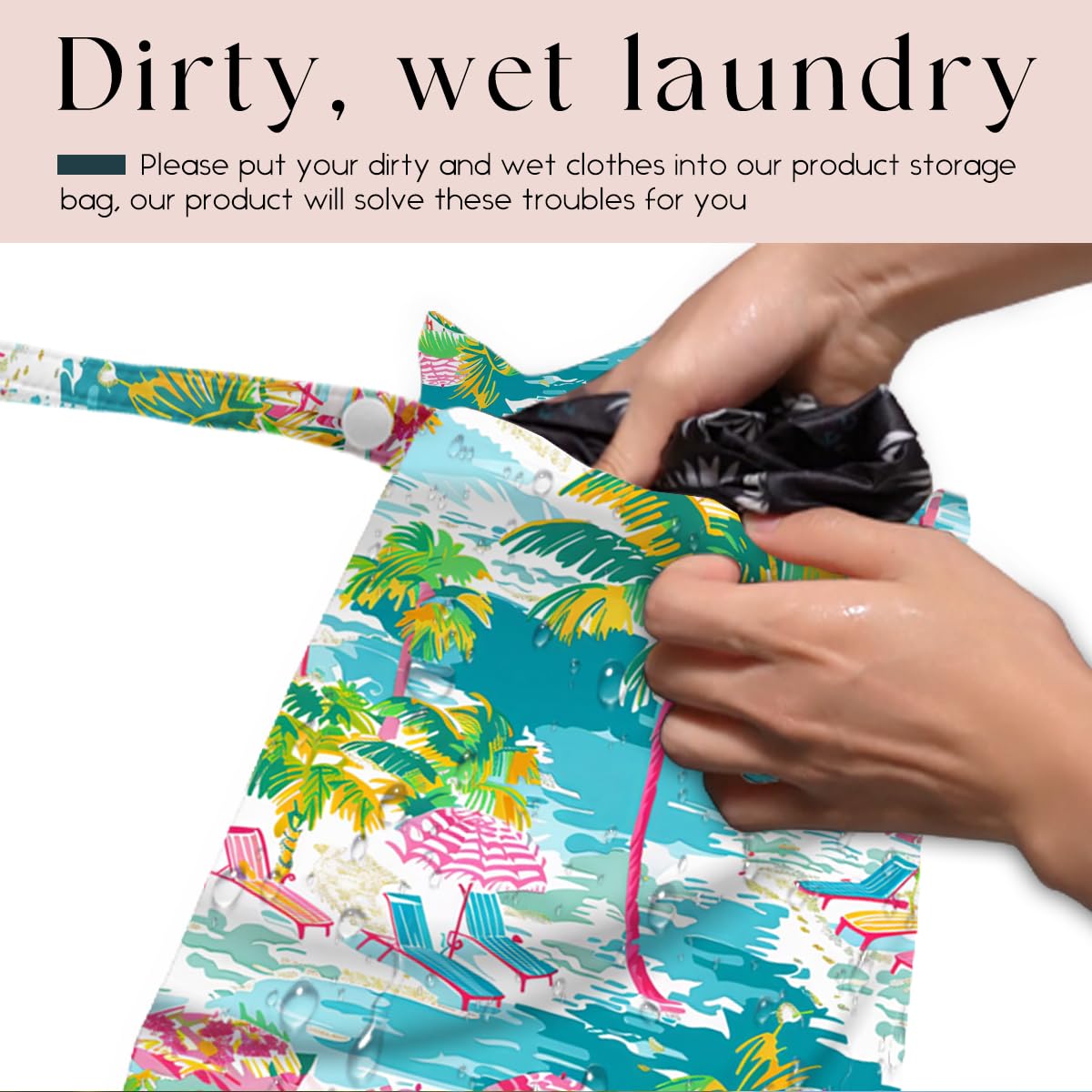 Wet Bag, Wet Dry Bag, Waterproof Swim Bags, Machine Washable Reusable Bags for Beach, Pool, Diapers, and Dirty Yoga Gym Clothes(Watercolor Palm Tree & Beach Umbrella Pattern - 4