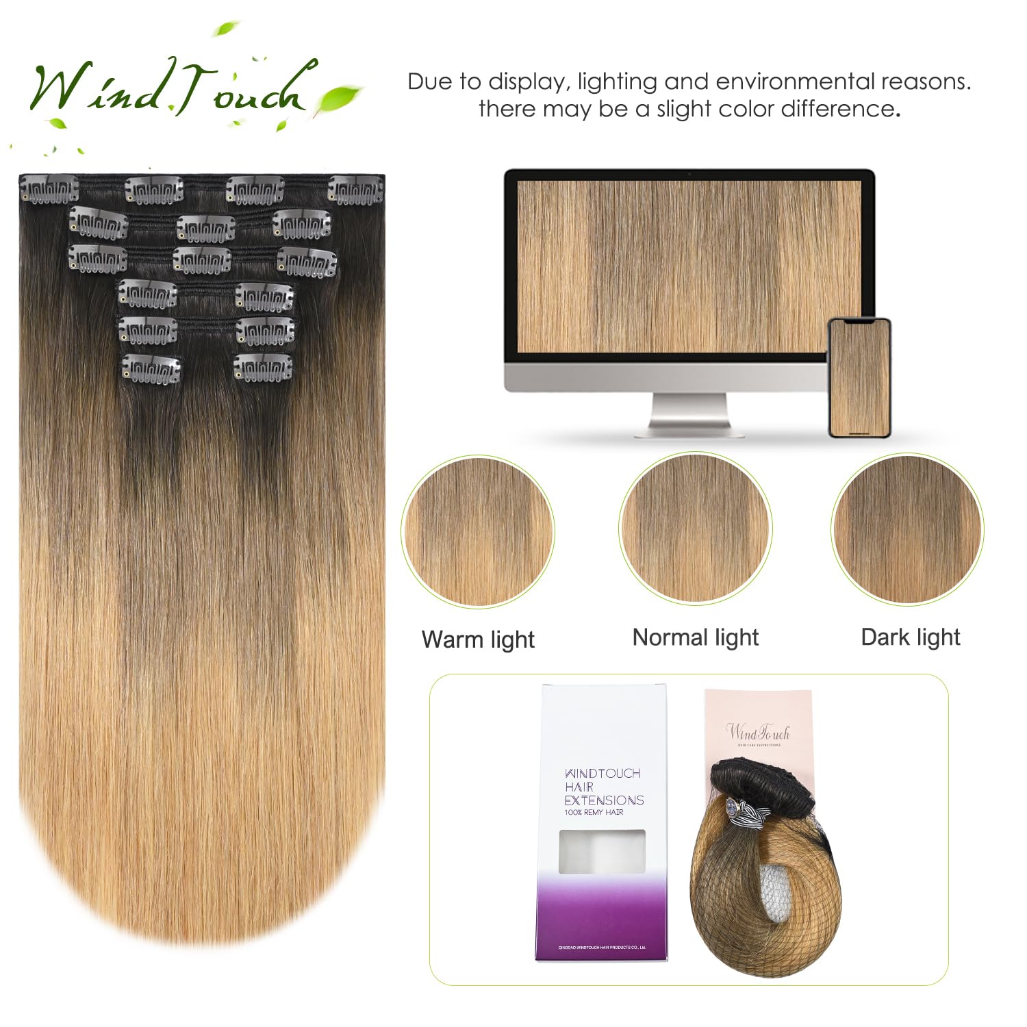 WindTouch Clip in Hair Extensions Human Hair, 15 Inch 75g #4 Medium Brown Hair Extensions for Women Real Human Hair Clip in, Remy Human Hair Extensions Clip ins, Soft Natural Straight — view 77
