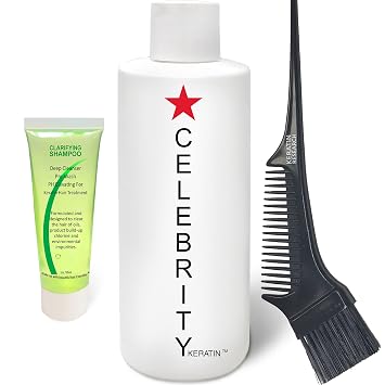 Complex Brazilian keratin CELEBRITY KERATIN Hair Treatment Conditioning Straightening Keratin Proteins Amino Acids Argan Castor Oils Repair Damaged Color Treated Curly Straight Coarse Thin Hair 150ml