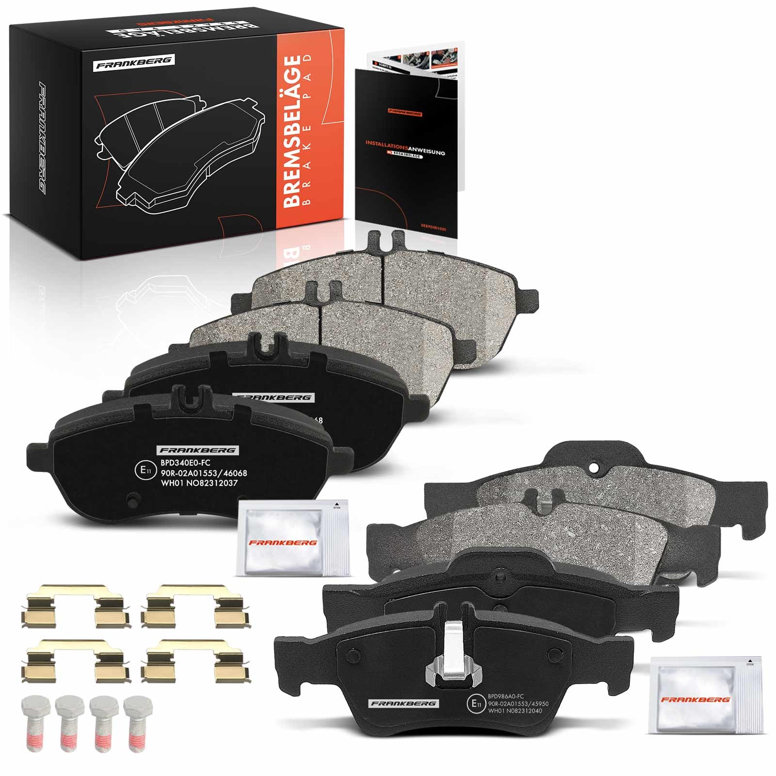 Frankberg 8 pastillas de freno delanteras y traseras 0004200305 | Compatible con: Clase E Cabriolet A207, Coupé Clase C C204, Clase C W204, Clase C Modelo T S204, Coupé Clase E C207