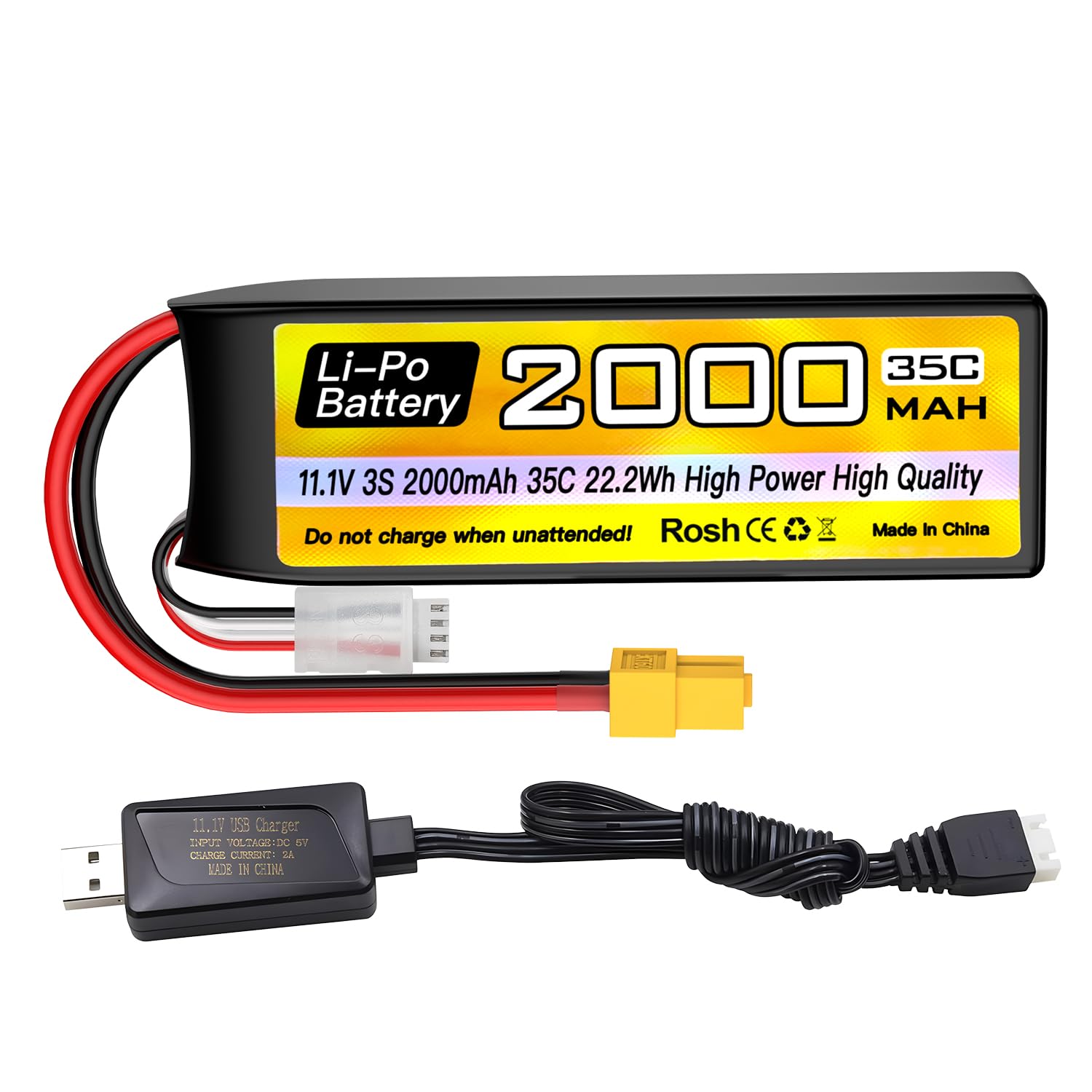 ZYGY 3S Lipo Battery 11.1V 2000mAh 35C XT60 Plug with USB Charging Cable for RC Car Truck RC Boat RC Quadcopter FPV Drone Battery
